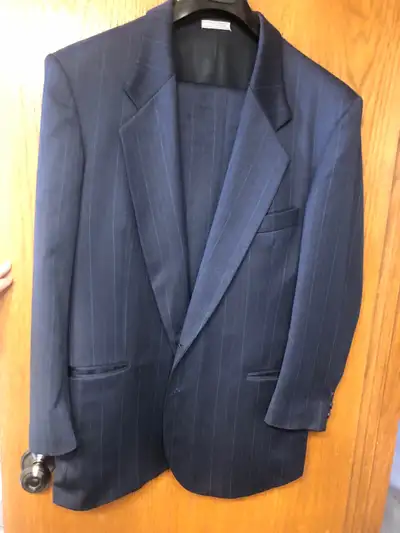 Men’s 2 piece blue pinstripe wool suit, Size 44R, View more