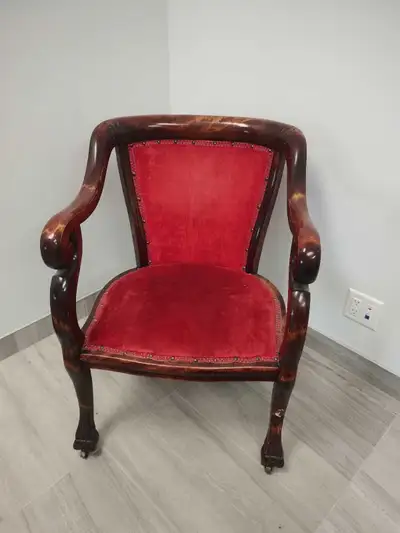 Red Velvet Armchair antique, Claw foot, Victorian, View more