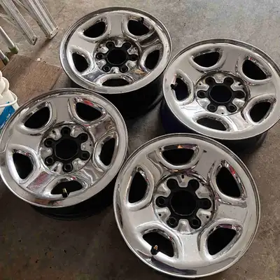Set of four 16” chrome rims. Six bolt holes. Call Frank with any questions. 902-499-4182
