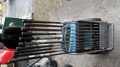 VINTAGE GOLF CLUBS AND CART, View more