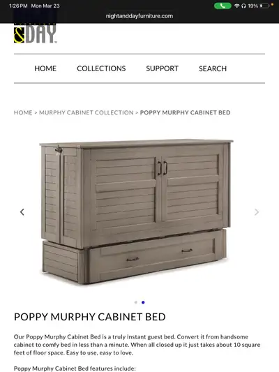 Brand New Queen size Murphy Cabinet bed. Colour name is Driftwood. Never used and still in the box....