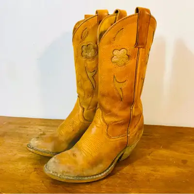 Retro 80s genuine leather cowboy boots