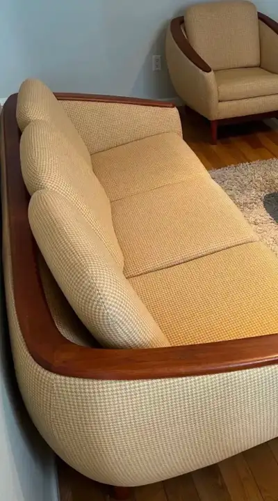 Teak R. Huber barrel back sofa and chair set, View more