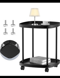 Set of 2 Side Table with Wheels, Movable Double Layer End Table,