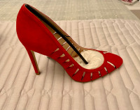 NEW Zara - Red Suede Perforated High Heels