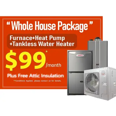 $99.00//mo A MONTH WHOLE HOUSE HVAC PACKAGES FURNACE+HEATPUMP+TA, View more