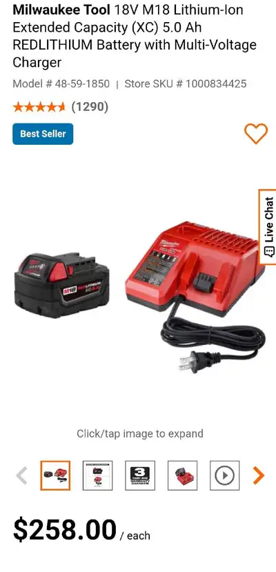 BRAND NEW MILWAUKEE 18V 5.0 AMP BATTERY AND CHARGER , View more