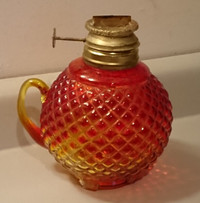 Vintage Quilted Red Glass Oil Lamp Base Part