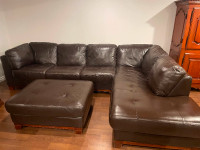 Divan 100% cuir marron/Brown Leather Sectional Sofa/6 places