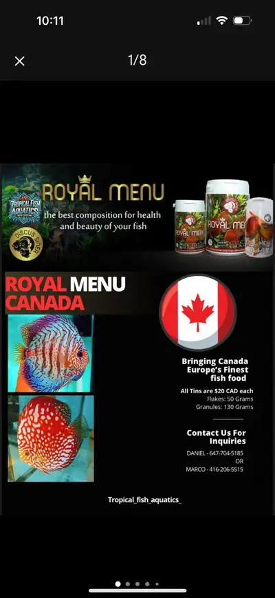 Hi we have Royal menu fish food excellent for discus and tropical fish best price anywhere only $20...