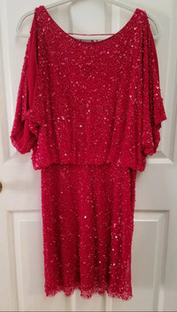 Red Aidan Mattox Beaded Cold Shoulder Cocktail $25 Party Dress
