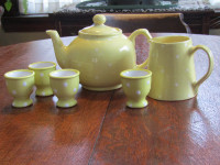Yellow Polka Dot Teapot With Creamer And Egg Holders For Sale