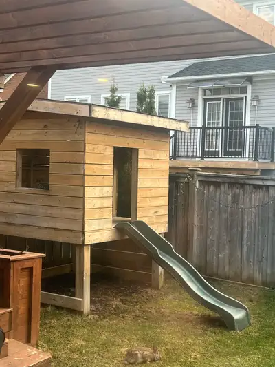 Premium Wooden Kids Playhouse with Slide – Solid Build, View more