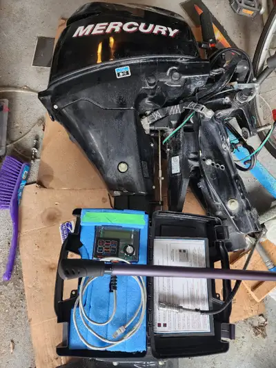 Mercury 9.9 hp four stroke, long shaft, electric start, power trim, electronic speed control iTrail,...