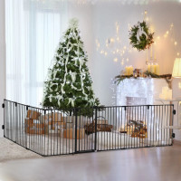 Dog Safety Gate 8-Panel Playpen Fireplace Christmas Tree Steel F