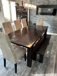 Rustic dining room table with bench and 5 chairs 