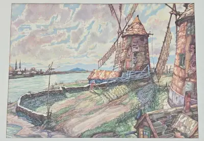 High quality print, by artist Nicholas Hornyansky. Vintage wooden frame shows very little honest wea...