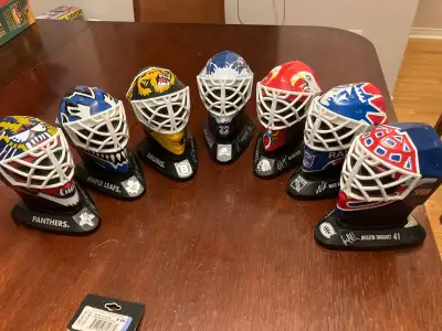 Full Set of 7 NHL Goalie Mask Helmet From 1996, displayed only. Not played with. Free dust. #33 - Pa...