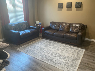 Brown Leather Sofa and Love Seat 