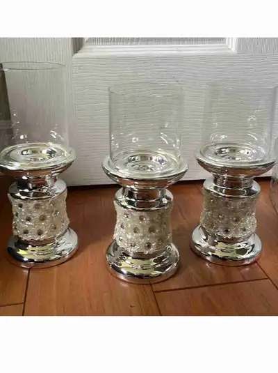 NIB 3 Pc Floral detail candle holders, View more