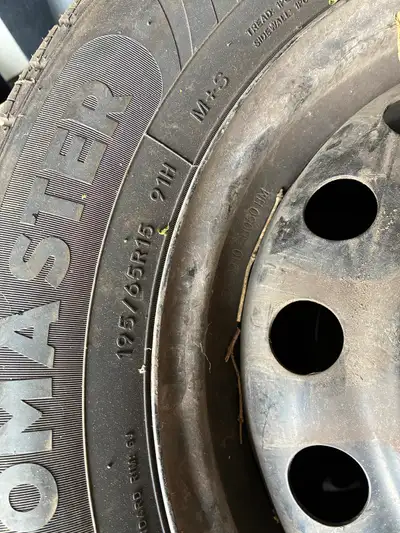 Used one season only. All-season tires on rims. Size 195/65R15. Came off of a 2012 Hyundai Elantra T...
