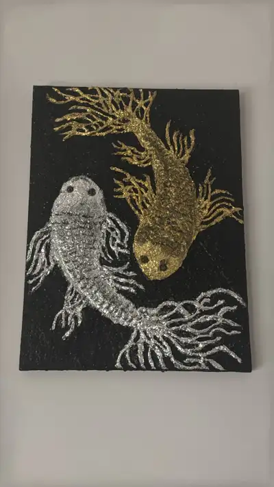 Wall art-gold and silver koi fish, View more