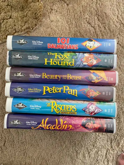 6 Classic Black Diamond series: Disney VHS movies 101 Dalmations Fox &Hound Beauty and the Beast Pet...