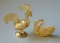 Vintage Solid Brass Miniature Rooster & Swan Figurine