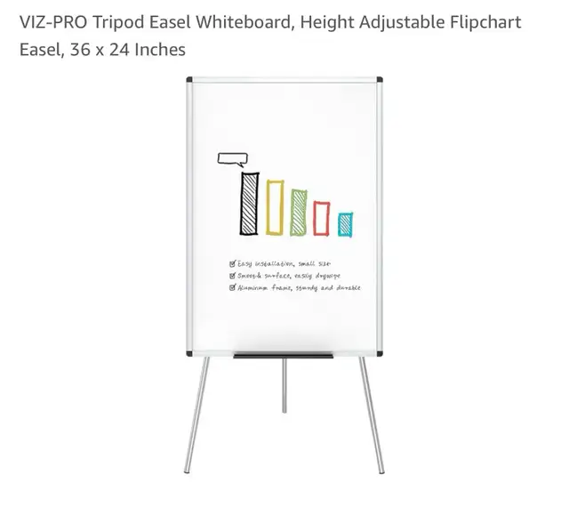 VIZ-PRO Tripod Easel Whiteboard, Height Adjustable Flipchart 628632801748491219
