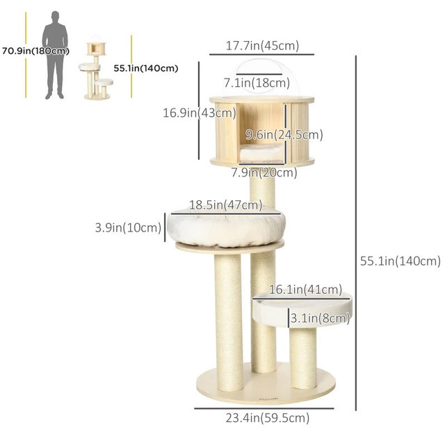 55" Cat Tree, Wood Cat Tower for Indoor Cats with Scratching Pos in Accessories in Markham / York Region - Image 4