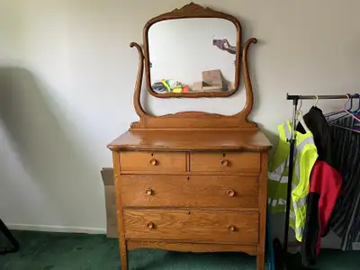 Antique Oak Dresser with Swing Mirror, View more