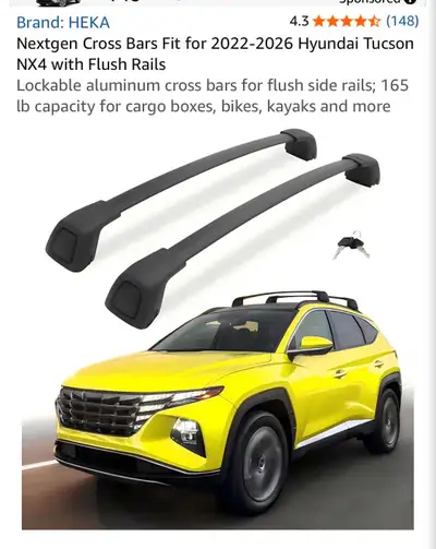 Used cross bars for 2022+ Tucson. Good condition. 2 keys included. See photo for specific fit.