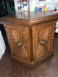 Vintage 70’s  hard wood hexagonal end table/side table cabinet