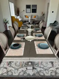Restoration hardware dining room set 1 table 8 chairs gray
