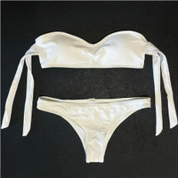White 2 Piece Off Shoulder Sweetheart Tie Up Bikini (Size S)