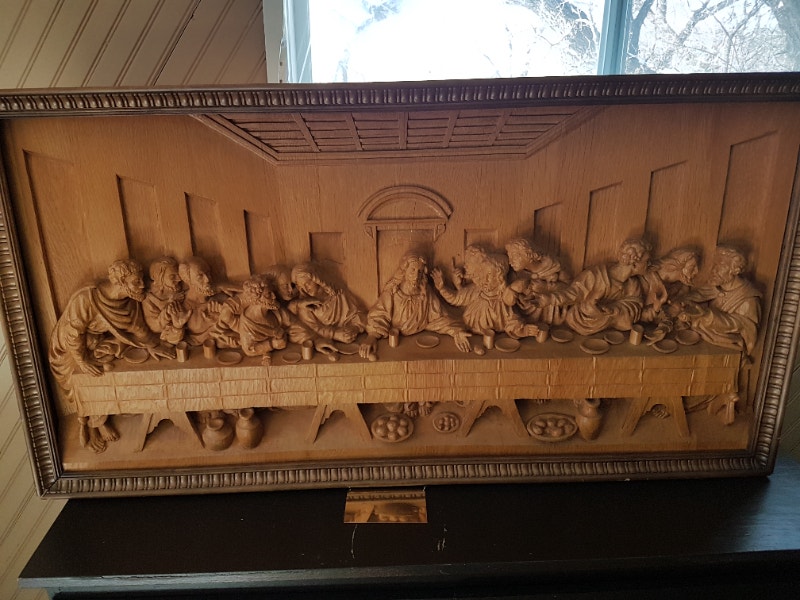 Vintage 4' x2' Framed Wood Carving of the Last Supper Arts