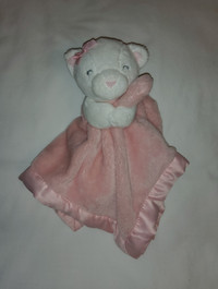 Carters Bear Plush Pink Baby Security Blanket Lovey Toy, Satin
