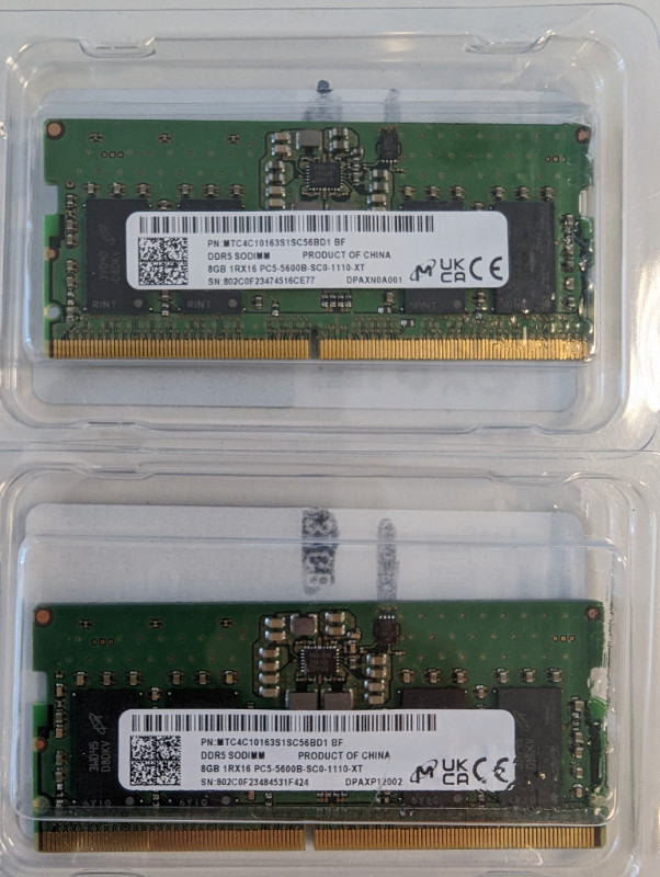 Micron 16GB(2x8GB) DDR5 5600Mhz SODIMMs in System Components in Saskatoon - Image 2