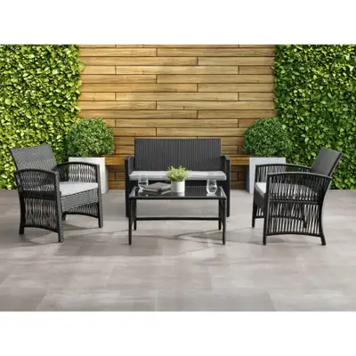 Taylor 4 Piece Patio Set -Made with galvanized powder‐coated steel frame for durability -5mm inset c...