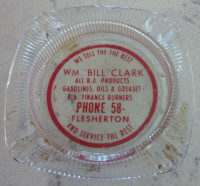 Vintage Ashtray, Wm. "Bill" Clark, Flesherton, Phone 58