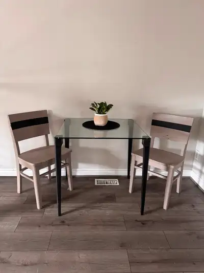 Modern Glass Dining Table with 2 Chairs – Excellent Condition!, View more