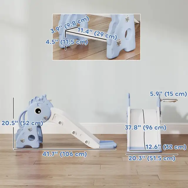 3 in 1 Toddler Slide for Age 1-3. Giraffe Design, Blue in Toys in Markham / York Region - Image 4