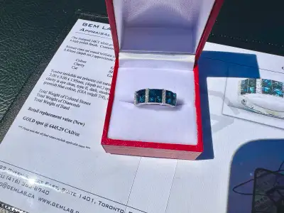 #814/857 - Sapphire, Diamond & 14kt White Gold Band, Size 7, View more