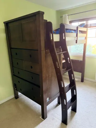Loft Bed with Integrated Desk and Dresser, mattress & bedding, View more