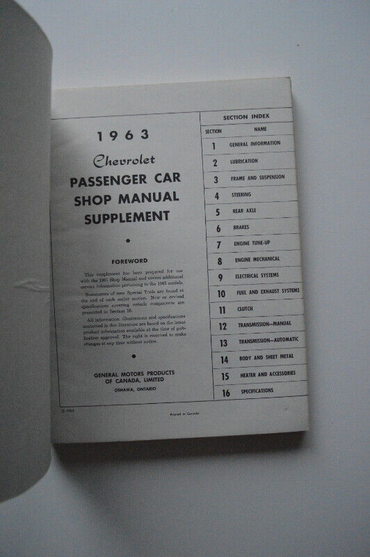 Chevrolet Shop Manual 1963 Supplement dans Manuels  à Longueuil/Rive Sud - Image 2