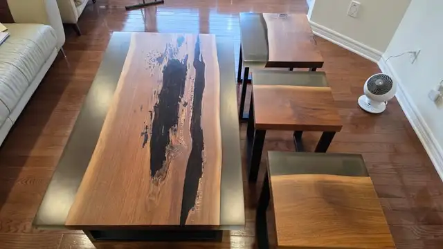 Stunning Live Edge & Smoky Resin Table Set – Premium Metal Legs in Coffee Tables in Ottawa - Image 2
