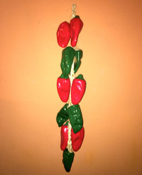 Vintage Large  Ceramic Red & Green Peppers on braided rope
