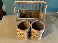 Vintage Woven Rattan Picnic Basket with Utensil Caddy $55