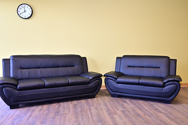 BRAND NEW BLACK LEATHER SOFA & LOVE SEAT. FREE DELIVERY DISPOSAL in Couches & Futons in Calgary