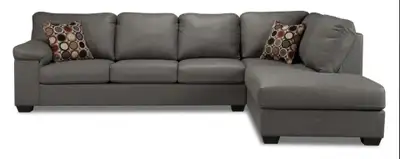 2-Piece Leather-Look Fabric Right-Facing Sectional - Grey, View more